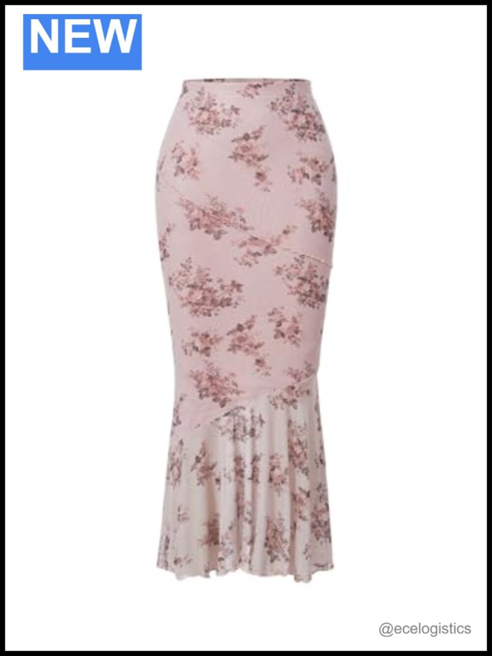 Women's Floral Mesh Ruffle Hem Fishtail Maxi Skirt High Waisted Summer